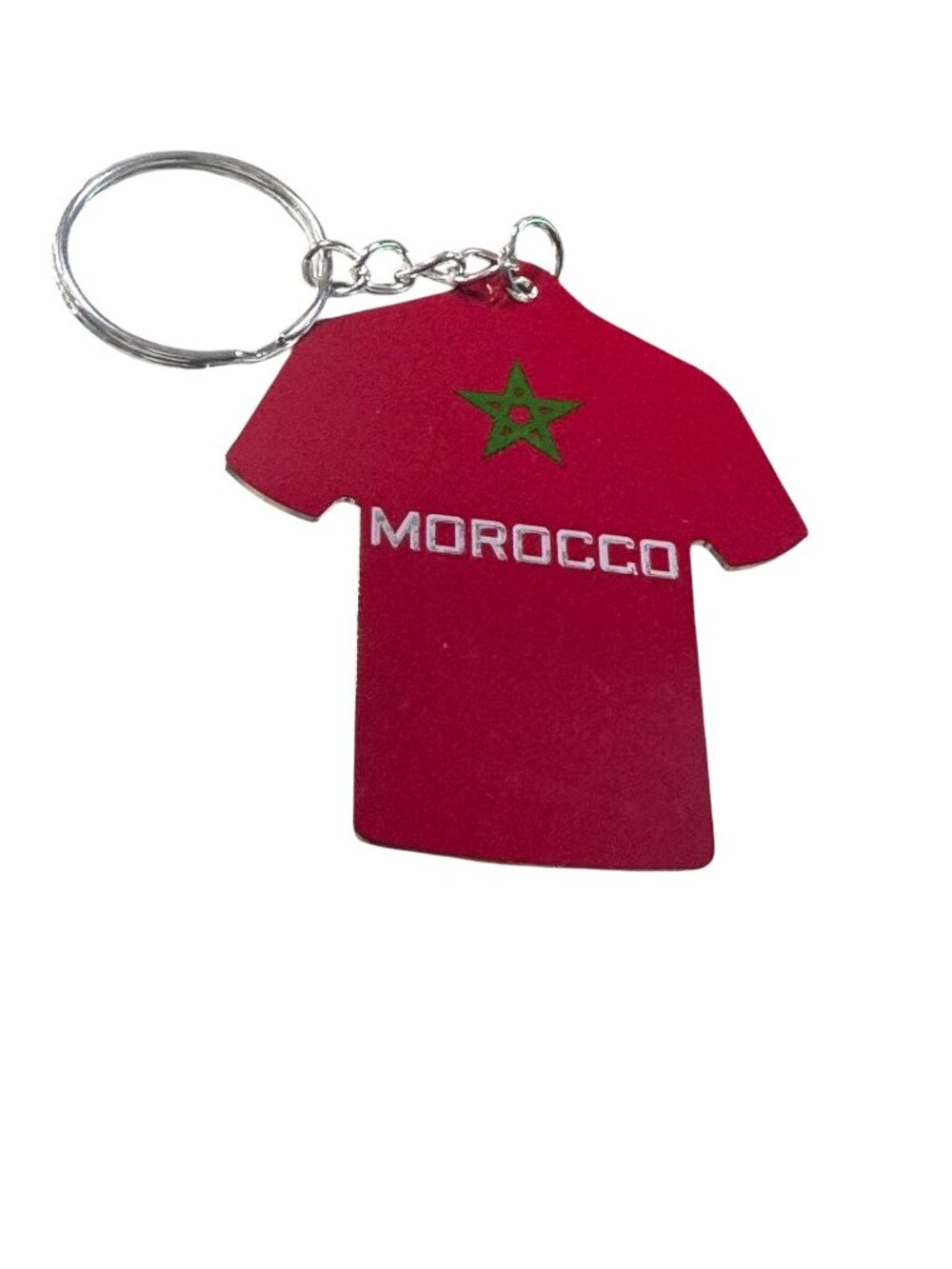 Morocco Jersey Shape Metal Keychain, Red with Green Star